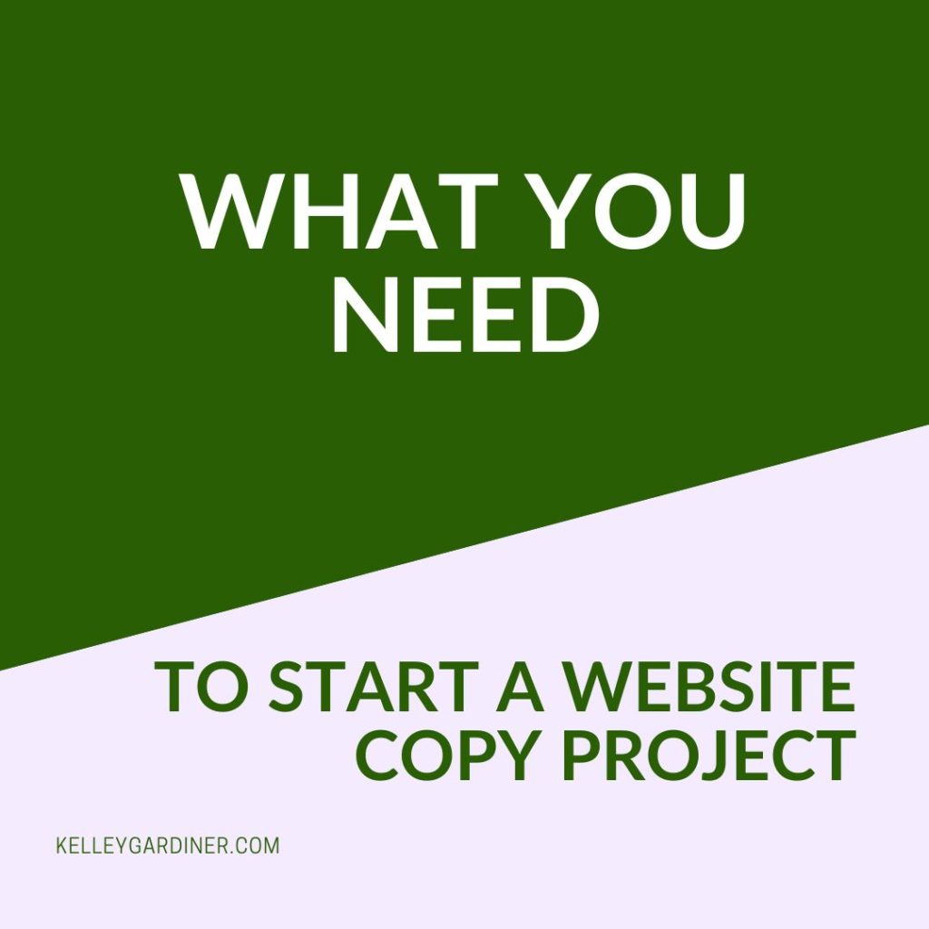 Graphic with text: "What you need to start a website copy project"